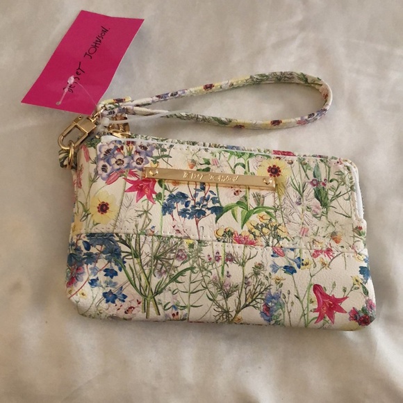 Betsey Johnson White Floral Faux Leather Double Zip Wristlet Pouch NWT - Picture 14 of 16